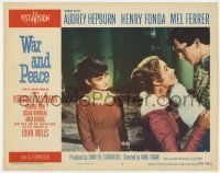 5h955 WAR & PEACE LC #6 1956 Audrey Hepburn looks pensively at lovers about to kiss, Leo Tolstoy!
