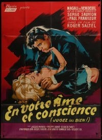 5j716 DOUBLE VERDICT French 1p 1961 Belinsky art of sexy blonde trying to fight off her attacker!