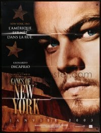 5j750 GANGS OF NEW YORK teaser French 1p 2003 super close up of Leonardo DiCaprio, Martin Scorsese!