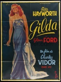 5j755 GILDA French 1p R1972 art of sexy Rita Hayworth full-length in sheath dress by Boris Grinsson!