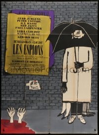 5j934 SPIES French 1p 1957 Henri-Georges Clouzot, Sine cartoon art of spy under umbrella!