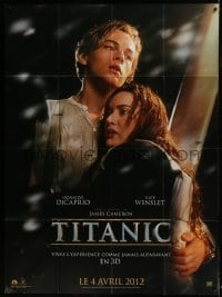 5j961 TITANIC teaser French 1p R2012 great c/u of Leonardo DiCaprio & Kate Winslet, James Cameron!