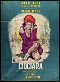 5j970 TWO WOMEN French 1p 1961 De Sica's La Ciociara, different Georges Allard art of Sophia Loren!