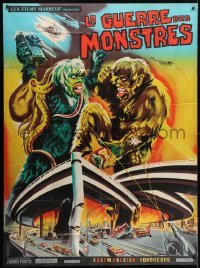 5j976 WAR OF THE GARGANTUAS French 1p 1968 different art of giant monsters battling over city!