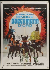 5j343 AMAZING DOBERMANS Italian 1p 1977 best different artwork of dogs carrying weapons & cash!