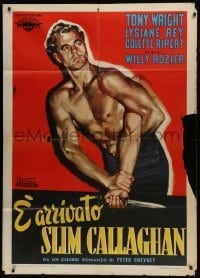 5j344 AMAZING MR CALLAGHAN Italian 1p 1960 Ciriello art of Tony Wright wrestling knife from hand!