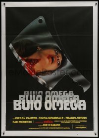 5j359 BEYOND THE DARKNESS Italian 1p 1979 Aller art of bloody woman's reflection on meat cleaver!
