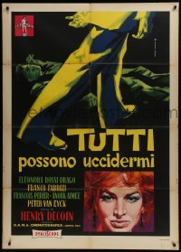 5j416 EVERYBODY WANTS TO KILL ME Italian 1p 1957 Fratini art of murderer standing over victim!