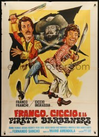 5j428 FRANCO CICCIO E IL PIRATA BARBANERA Italian 1p 1969 Franco & Ciccio, wacky pirate art!