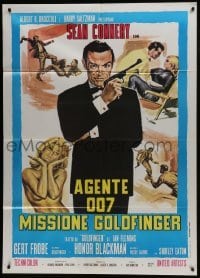 5j437 GOLDFINGER Italian 1p R1970s art of Sean Connery as James Bond + sexy golden Shirley Eaton!