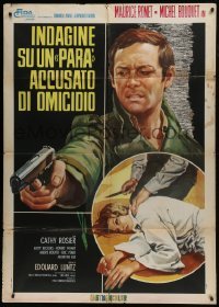 5j484 LAST LEAP Italian 1p 1970 close up art of Maurice Ronet pointing gun over female victim!