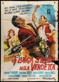 5j487 LAST RIDE TO SANTA CRUZ Italian 1p 1965 Deseta art of cowboy Edmund Purdom punching bad guy!