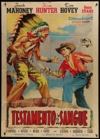 5j507 MONEY, WOMEN & GUNS Italian 1p 1959 different art of Jock Mahoney fighting Native American!