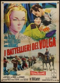 5j540 PRISONER OF THE VOLGA Italian 1p 1960 art of John Derek, Elsa Martinelli & Dawn Addams!