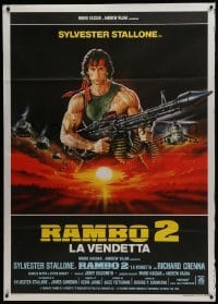 5j544 RAMBO FIRST BLOOD PART II Italian 1p 1985 different Casaro art of Sylvester Stallone w/ gun!
