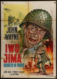 5j557 SANDS OF IWO JIMA Italian 1p R1960s great Franco art of World War II Marine John Wayne!