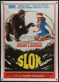 5j561 SCHLOCK Italian 1p 1982 John Landis horror comedy, Ferrari art of ape man & sexy girl!