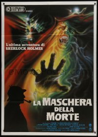 5j568 SHERLOCK HOLMES & THE MASKS OF DEATH Italian 1p 1986 silhouette of Cushing + monster art!