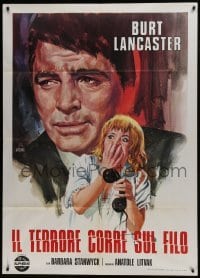 5j577 SORRY WRONG NUMBER Italian 1p R1970s Crovato art of Burt Lancaster & scared Barbara Stanwyck!