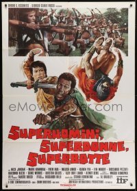 5j584 SUPERSTOOGES VS. THE WONDERWOMEN Italian 1p 1974 great art of wacky heroes & Amazon women!
