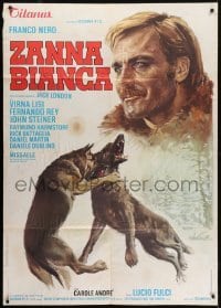 5j613 WHITE FANG Italian 1p 1972 Fulci, Jack London, art of wolf dogs fighting by Ralph McQuarrie!