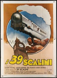 5j169 39 STEPS Italian 2p 1978 cool art of train-shaped gun over Big Ben, from John Buchan novel!