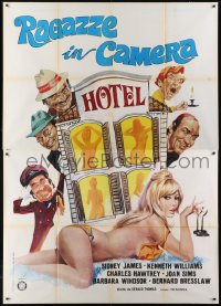 5j196 CARRY ON ABROAD Italian 2p 1974 different art of Sidney James & guys staring at sexy woman!