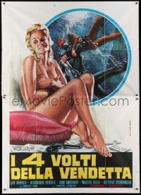 5j199 CODE 7 VICTIM 5 Italian 2p R1970s Aller art of sexy naked blonde with gun + scuba divers!