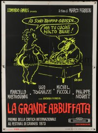 5j233 GRANDE BOUFFE Italian 2p 1973 Reiser blacklight art of naked woman & surprised eating man!