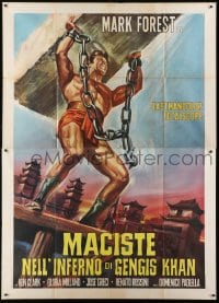 5j240 HERCULES AGAINST THE BARBARIAN Italian 2p R1960s cool different art of strongman Mark Forest!