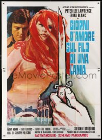 5j256 LOVE & DEATH ON THE EDGE OF A RAZOR Italian 2p 1973 art of Erika Blanc & bloody switchblade!