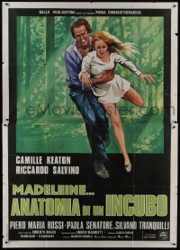 5j258 MADELINE, STUDY OF A NIGHTMARE Italian 2p 1974 art of Camille Keaton & man running on forest!