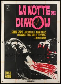 5j269 NIGHT OF THE DEVILS Italian 2p 1972 different art of bloody hands clawing at screaming woman!