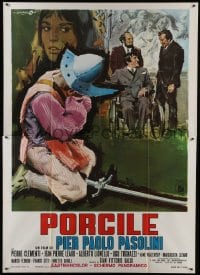 5j283 PIGPEN Italian 2p 1969 Pier Paolo Pasolini's Porcile, cannibals, different Cesselon art!