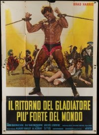 5j291 RETURN OF THE GLADIATOR Italian 2p 1971 cool art of bound barechested strongman Brad Harris!