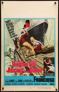 5j011 ASSAULT ON A QUEEN WC 1966 art of Frank Sinatra w/pistol & sexy Virna Lisi on submarine deck!