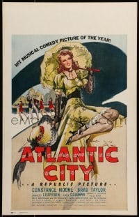 5j012 ATLANTIC CITY WC 1944 sexy art of Constance Moore with bonnett & umbrella by Schaeffer!