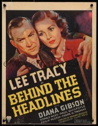 5j018 BEHIND THE HEADLINES WC 1937 art of Lee Tracy holding radio microphone & Diana Gibson, rare!