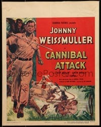 5j031 CANNIBAL ATTACK WC 1954 cool art of Johnny Weissmuller with chimp & fighting alligators!