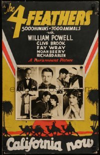 5j049 FOUR FEATHERS hand painted local theater WC 1929 William Powell, Arlen, Fay Wray, Brook, rare!
