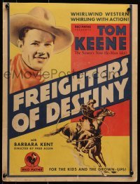 5j050 FREIGHTERS OF DESTINY WC 1932 great c/u of cowboy Tom Keene & art with lasso on his horse!