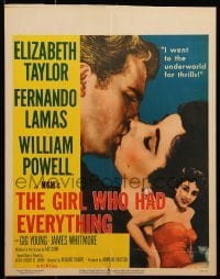 5j058 GIRL WHO HAD EVERYTHING WC 1953 sexy Elizabeth Taylor goes to the underworld for thrills!