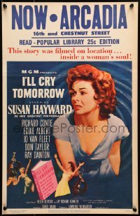 5j077 I'LL CRY TOMORROW WC 1955 artwork of distressed Susan Hayward in her greatest performance!