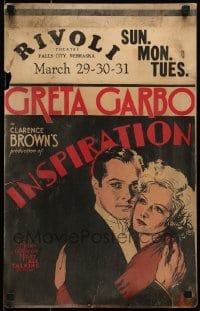 5j078 INSPIRATION WC 1931 art of sexy French streetwalker Greta Garbo & Robert Montgomery, rare!