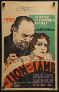 5j087 LION & THE LAMB WC 1931 art of Montagu Love & Carmel Myers, gripping underworld drama!