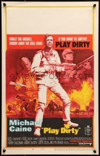 5j113 PLAY DIRTY WC 1969 cool art of WWII soldier Michael Caine with machine gun!