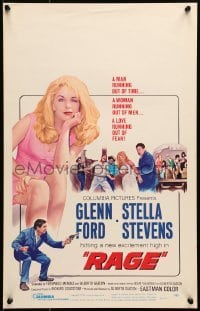 5j124 RAGE WC 1966 running man Glenn Ford is out of time, sexy Stella Stevens running out of men!