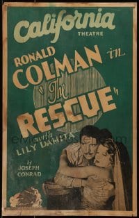 5j127 RESCUE local theater WC 1929 great art of Ronald Colman holding beautiful Lili Damita!