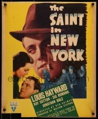 5j135 SAINT IN NEW YORK WC 1938 great image of smoking Louis Hayward with fedora looming over cast!