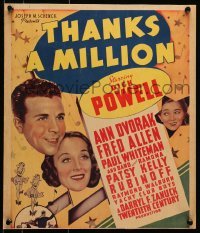 5j147 THANKS A MILLION WC 1935 headshots of traveling singer Dick Powell, Ann Dvorak & Patsy Kelly!
